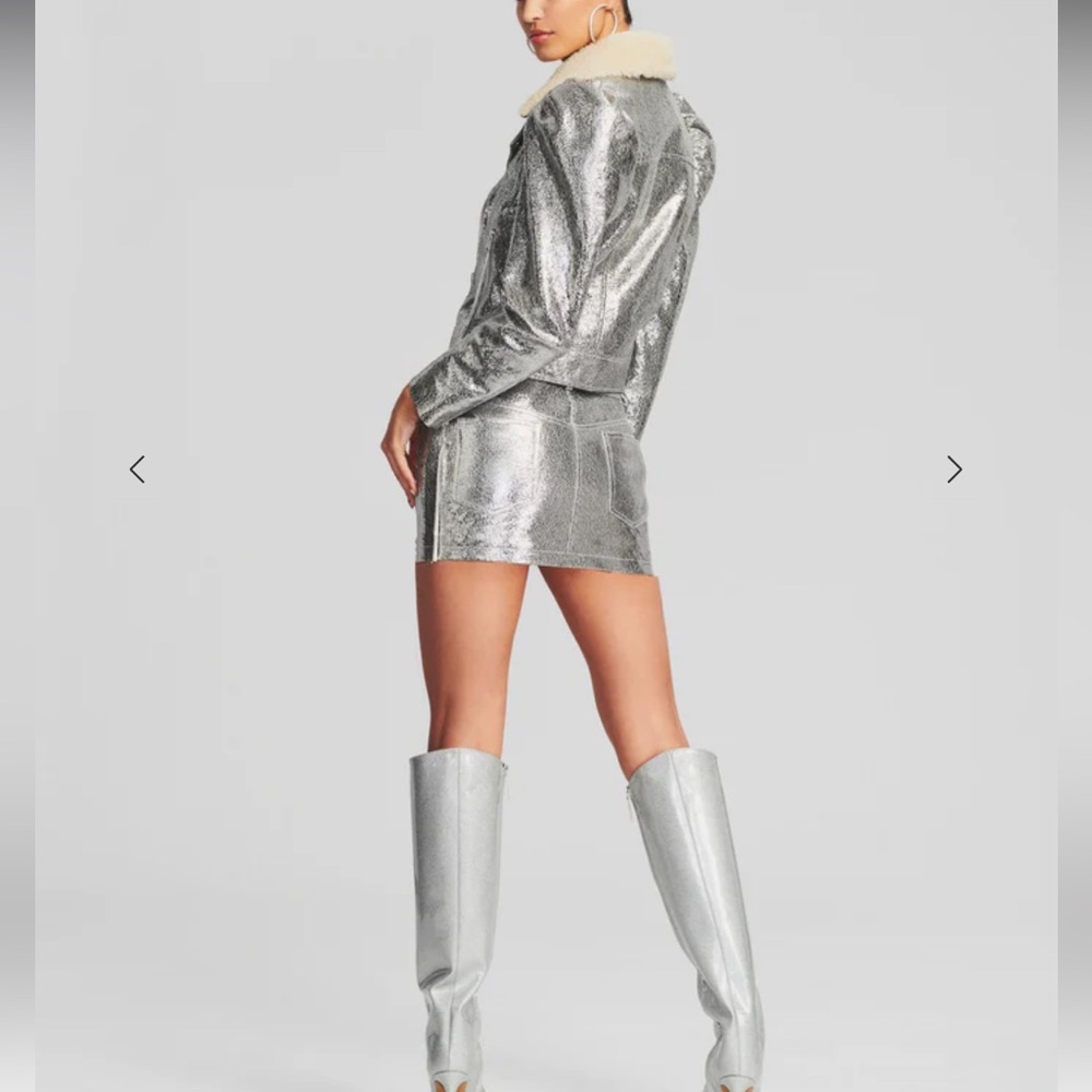 Retrofete Nico Leather Mini Skirt Silver Size XS - Picture 2 of 4
